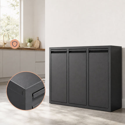 Coș de gunoi cu 3 compartimente, 30L, negru, oțel-plastic