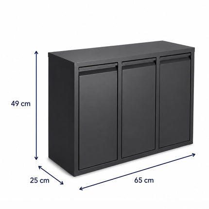 Coș de gunoi cu 3 compartimente, 30L, negru, oțel-plastic