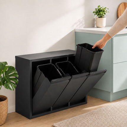 Coș de gunoi cu 3 compartimente, 30L, negru, oțel-plastic