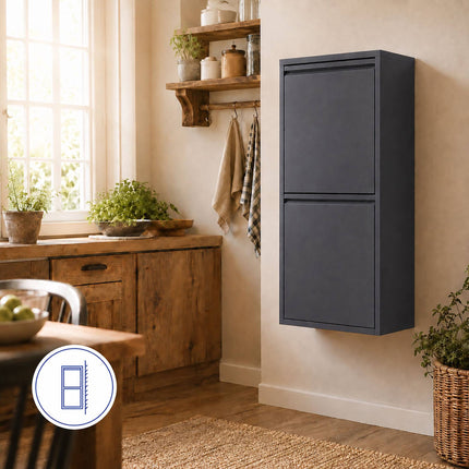 3-Compartment Waste Bin 40 l with Tipping Function, Anthracite, Wall-Mountable