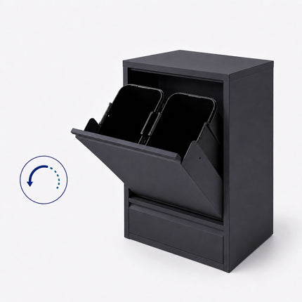3-Compartment Waste Bin 40 l with Tipping Function, Anthracite, Wall-Mountable