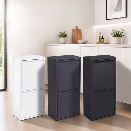 3-Compartment Waste Bin 40 l with Tipping Function, Black, Wall-Mountable