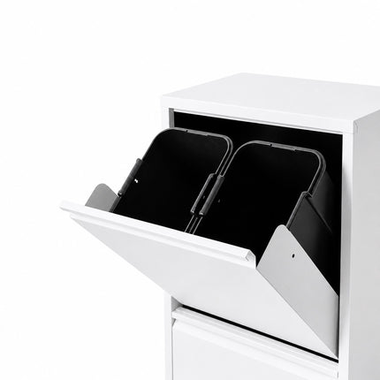3-Compartment Waste Bin 40 l with Tipping Function, White, Wall-Mountable