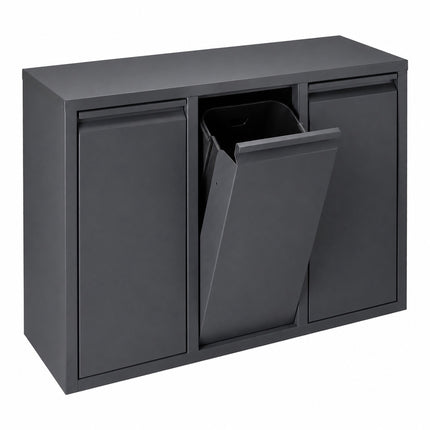 3-Compartment Waste Separation Bin 3 x 10 l, Steel, Tilt Function, Dark Grey