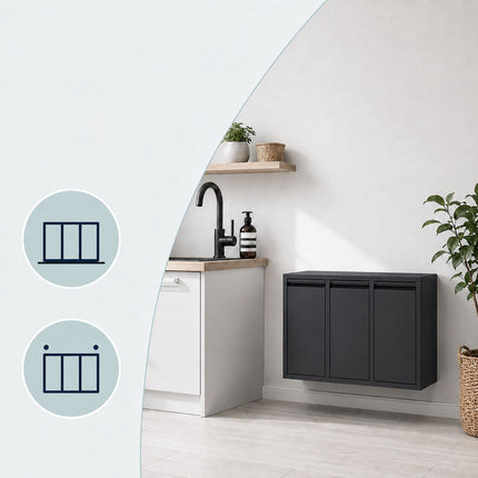 3-Compartment Waste Separation Bin 3 x 10 l, Steel, Tilt Function, Dark Grey