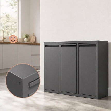 3-Compartment Waste Separation Bin 3 x 10 l, Steel, Tilt Function, Dark Grey