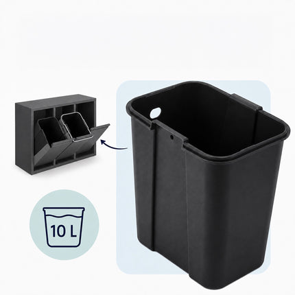 3-Compartment Waste Separation Bin 3 x 10 l, Steel, Tilt Function, Dark Grey