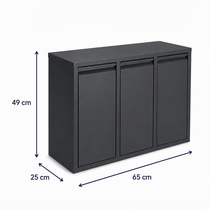 3-Compartment Waste Separation Bin 3 x 10 l, Steel, Tilt Function, Dark Grey