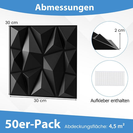 Panouri de perete 3D, model diamant negru, pachet de 100, acoperire 9m²