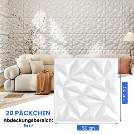 Panouri de perete 3D, model diamant, pachet de 20, acoperire 5m²