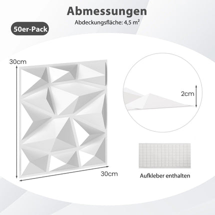 3D Wall Panels, Diamond Pattern, 50 Pack, 4.5m² Coverage