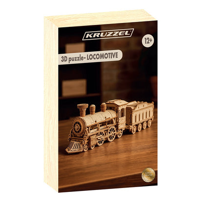 Puzzle 3D din lemn cu locomotivă cu abur, 282 de piese, pentru vârste de la 12 ani în sus