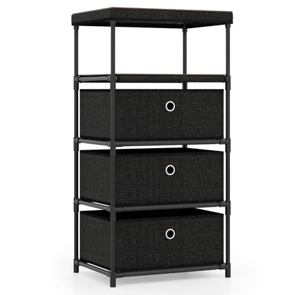 Comoda din stofa cu 3 sertare cu blat din lemn, negru, 40x30x81 cm