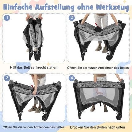 3 IN 1 side bed folding travel bed with mattress hanging toy 102 x 72 x 74 cm grey