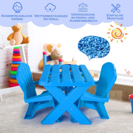 3 buc. Grup de scaune pentru copii din masă pentru copii din plastic cu 2 scaune Adirondack albastre