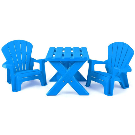 3 buc. Grup de scaune pentru copii din masă pentru copii din plastic cu 2 scaune Adirondack albastre
