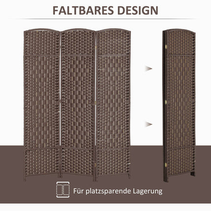 Separator pliabil cu 3 panouri, polipropilenă maro, lemn de pin