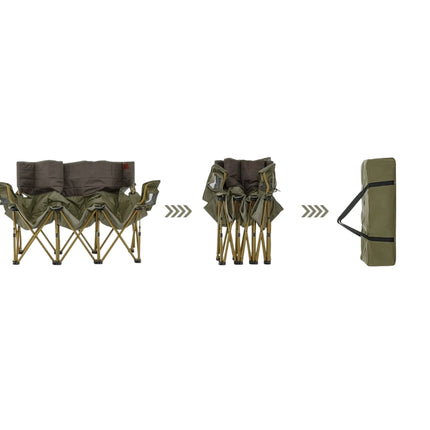 3-Person Folding Camping Chair, Padded, 2 Cup Holders, Green
