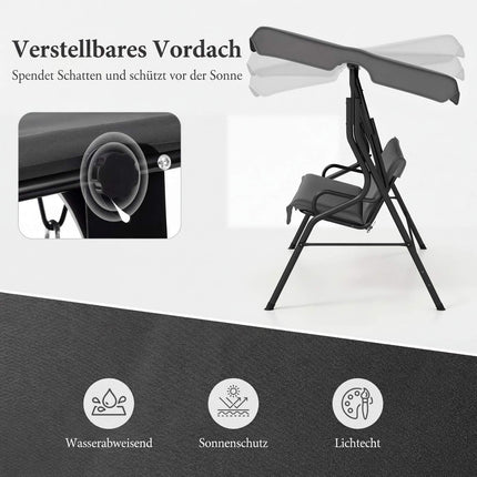Balansoar exterior pentru 3 persoane cu copertină reglabilă, gri