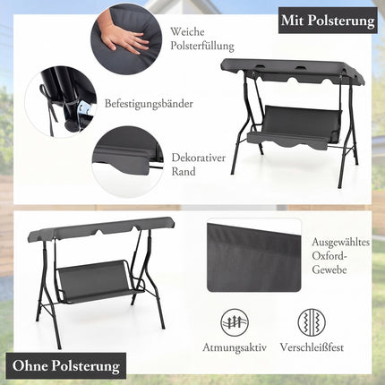 Balansoar exterior pentru 3 persoane cu copertină reglabilă, gri