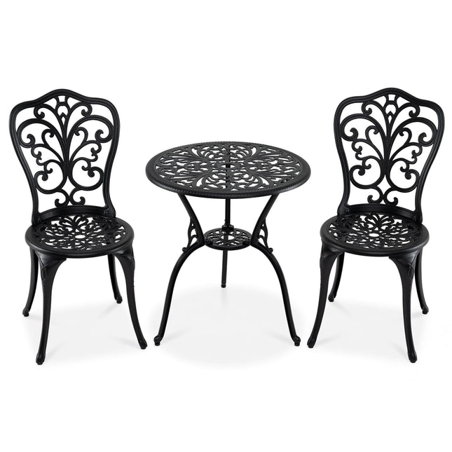 Set bistro pentru terasă din aluminiu, format din 3 piese, cu masă și scaune