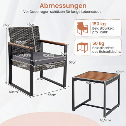Set de mobilier de balcon cu 3 piese, perne și masă