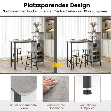 Set de 3 piese pentru masă și scaun pentru bar industrial, masă și scaun pentru bar, gri