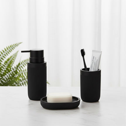 Set baie 3 piese, rășină – suport periuță de dinți, dozator săpun, vas de toaletă