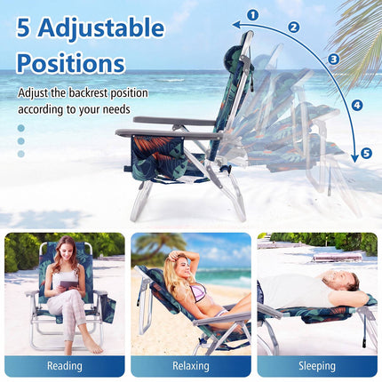 3-Piece Beach Chair and Table Set, Foldable, 5 Positions, Aluminium, Navy Blue