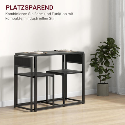 Set de 3 mese de bar negre cu 2 scaune, MDF și oțel