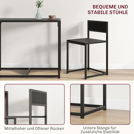 Set de 3 mese de bar negre cu 2 scaune, MDF și oțel