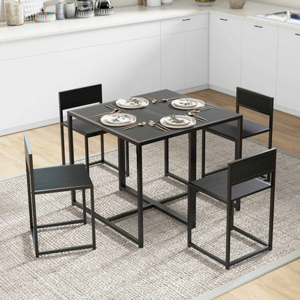 Set de 3 mese de bar negre cu 2 scaune, MDF și oțel