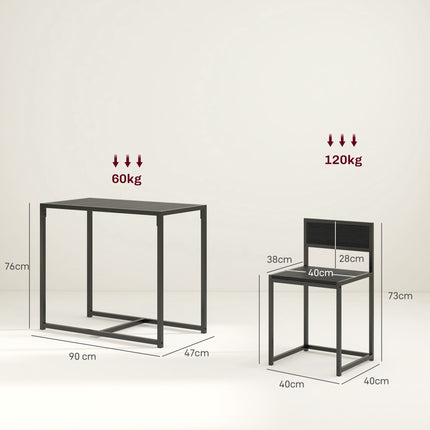 Set de 3 mese de bar negre cu 2 scaune, MDF și oțel