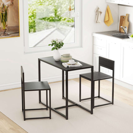 Set de 3 mese de bar negre cu 2 scaune, MDF și oțel