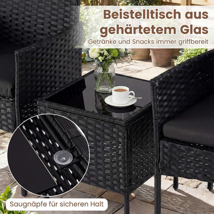 Set de mobilier de exterior din ratan negru, format din 3 piese, cu masă