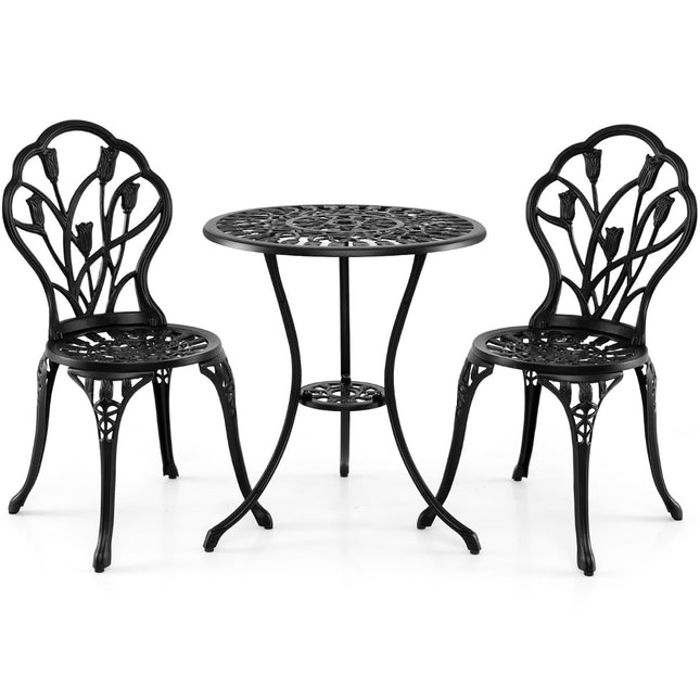 Set bistro din aluminiu turnat, format din 3 piese, cu orificiu pentru umbrelă