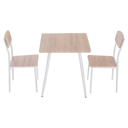 Set Masa de Sufragerie 3 Piese Mdf + Metal Granul Lemn Natural + Alb Cu 1 Masa + 2 Scaune
