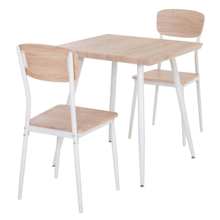 Set Masa de Sufragerie 3 Piese Mdf + Metal Granul Lemn Natural + Alb Cu 1 Masa + 2 Scaune