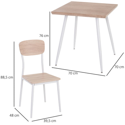Set Masa de Sufragerie 3 Piese Mdf + Metal Granul Lemn Natural + Alb Cu 1 Masa + 2 Scaune