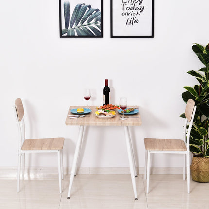 Set Masa de Sufragerie 3 Piese Mdf + Metal Granul Lemn Natural + Alb Cu 1 Masa + 2 Scaune