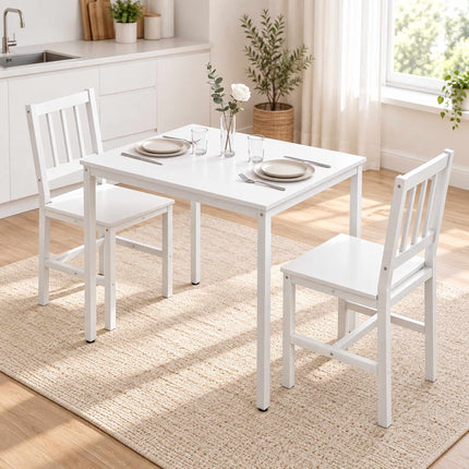 3-Piece Dining Set with Rectangular Table and 2 Chairs, 80 x 60 cm, White