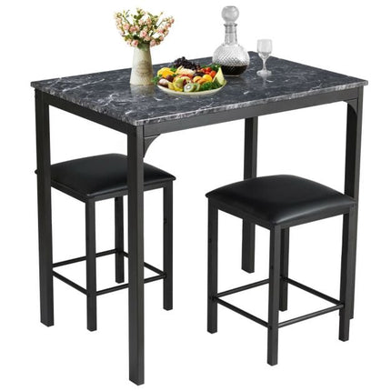 Set masă de sufragerie cu 3 piese, 2 scaune din piele ecologică, negru