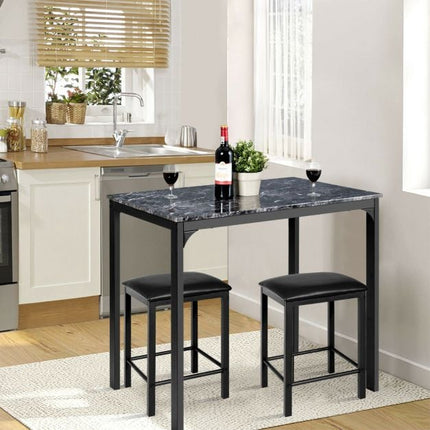 Set masă de sufragerie cu 3 piese, 2 scaune din piele ecologică, negru