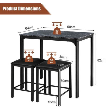 Set masă de sufragerie cu 3 piese, 2 scaune din piele ecologică, negru