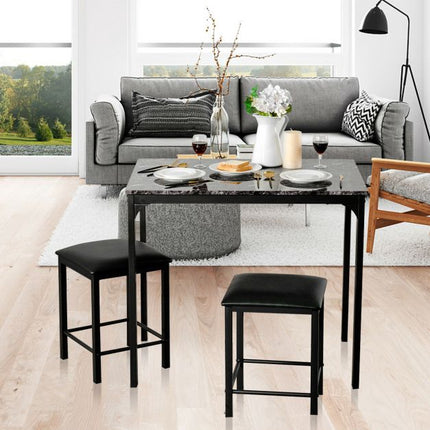 Set masă de sufragerie cu 3 piese, 2 scaune din piele ecologică, negru