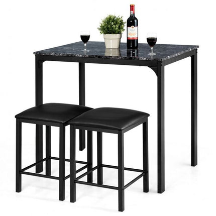 Set masă de sufragerie cu 3 piese, 2 scaune din piele ecologică, negru