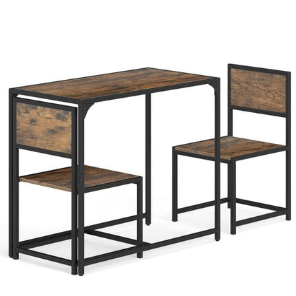 Set de masă de sufragerie cu 3 piese pentru 2 persoane, cadru metalic, maro rustic