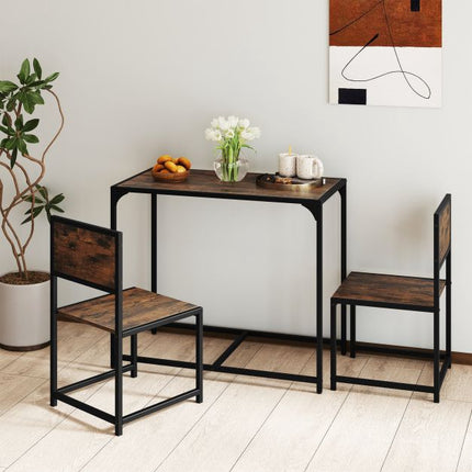 Set de masă de sufragerie cu 3 piese pentru 2 persoane, cadru metalic, maro rustic