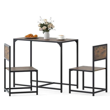 Set de masă de sufragerie cu 3 piese pentru 2 persoane, cadru metalic, maro rustic