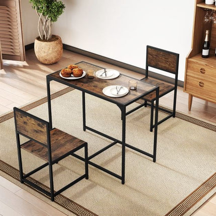 Set de masă de sufragerie cu 3 piese pentru 2 persoane, cadru metalic, maro rustic